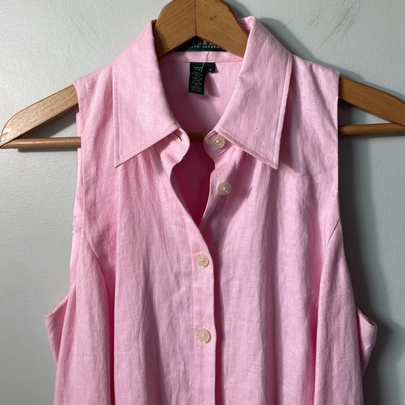 Ralph Lauren 100% linen pink button down sleeveless dress in size 12. - Picture 3 of 6